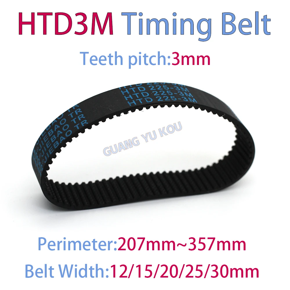 HTD 3M Closed Loop Rubber Timing Belt Width 12~30mm Length 207/237/240/243/246/249/252/255/258/261/264/267/270/273~351 354 357mm