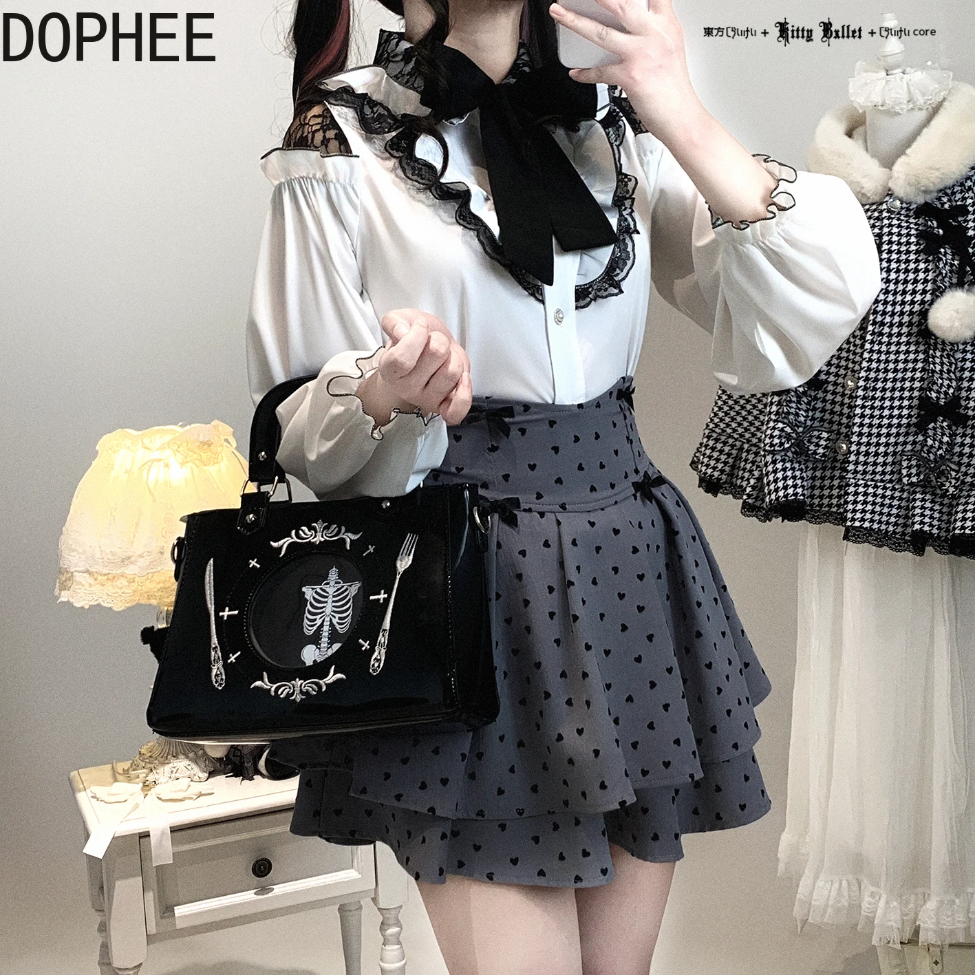 

Japanese 2025 New Autumn Lolita Women Blouses Cute Turn-down Collar Single-breasted Sexy Lace Off Shoulder Long Sleeve Shirt Top