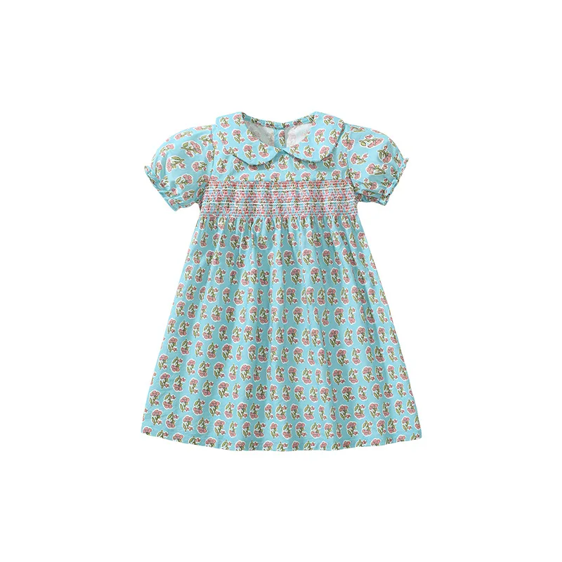 

Girls' Cotton Dress Ruched Summer Short Sleeve Princess Dress Children's Clothing