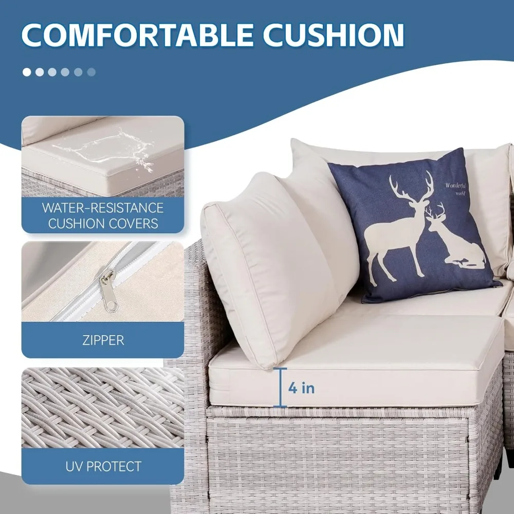 7 Piece Sectional Sofa Set Outdoor, Rattan Patio Furniture Set, Outdoor Sectional , Rattan Chairs Glass Table Wicker Co