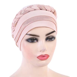 Full Cover Muslim Turban Hijab With Braid Pull On Islamic Scarf Headwrap Inner Hats Bonnet  Headcover