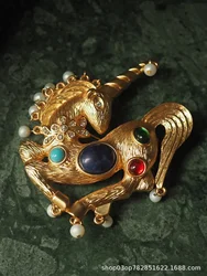 Pearl vintage Medieval Brooch Antique Vintage Lapis Lazuli Unicorn Brooch
