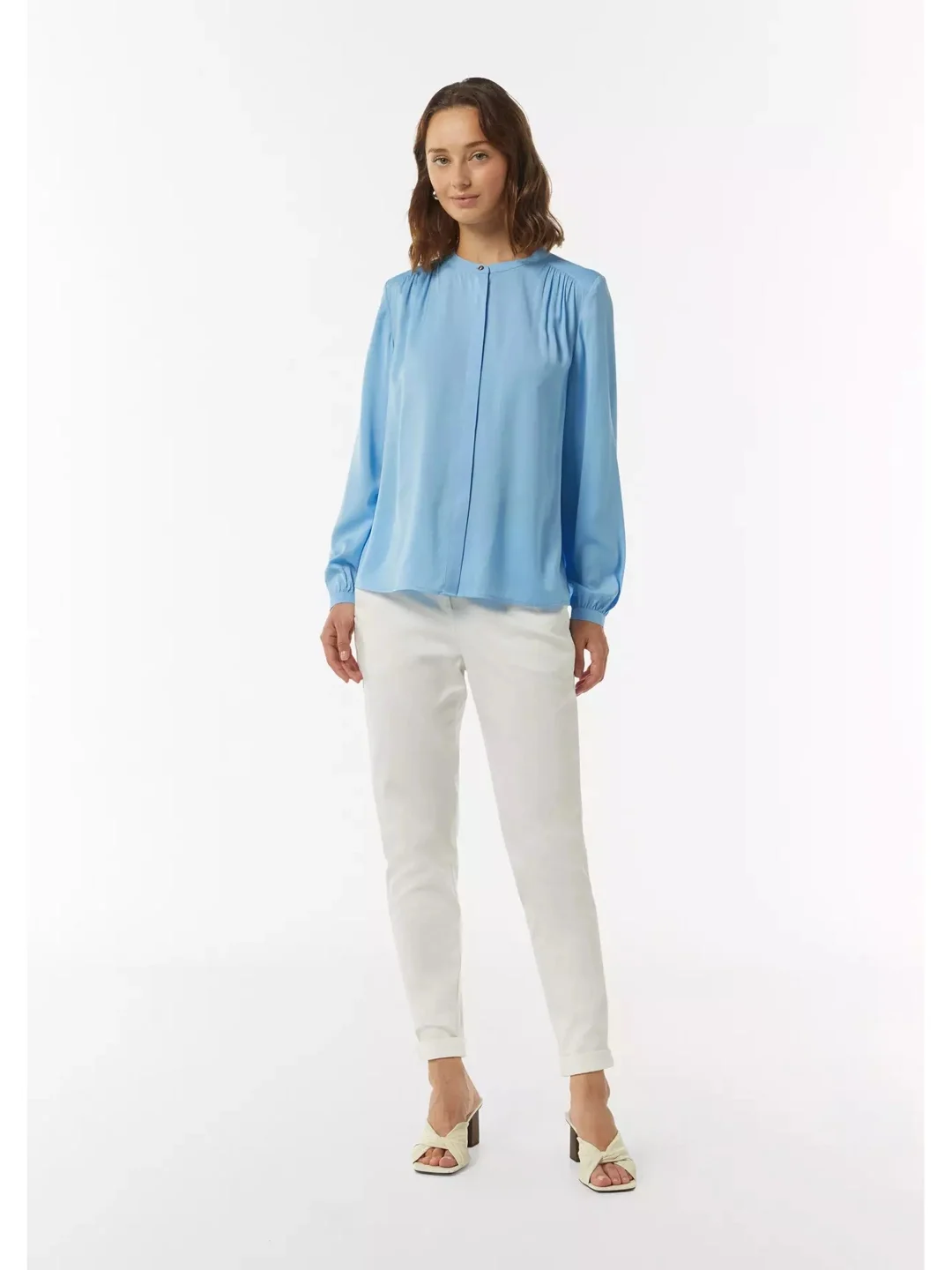 

Шелковая рубашка с длинным рукавом для женщин, деловой стиль OL, с воротником-стойкой, для работы, свободного кроя, весна-лето-осень