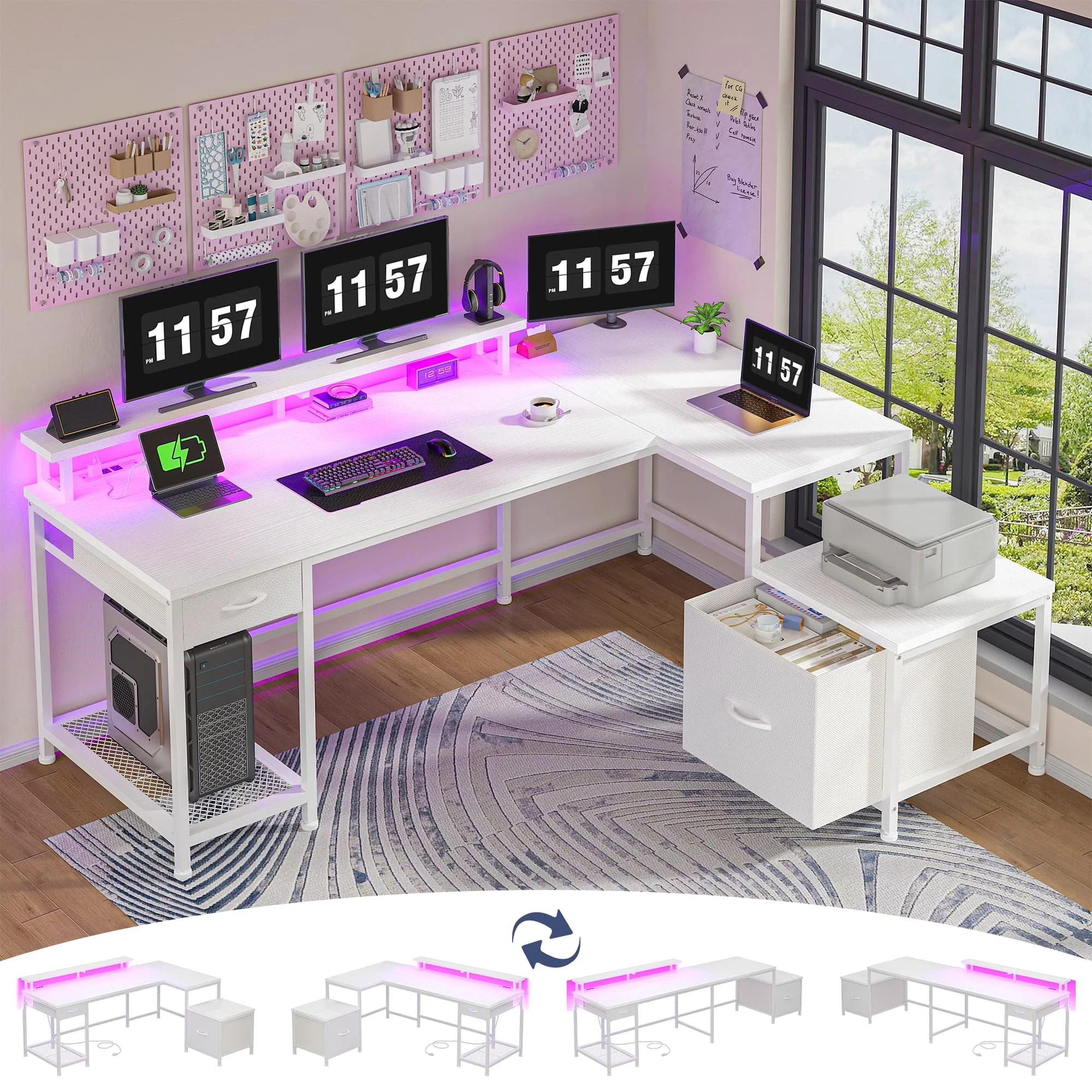 Dual Monitor Desk Setup - EnHomee Scrivania da gaming a forma