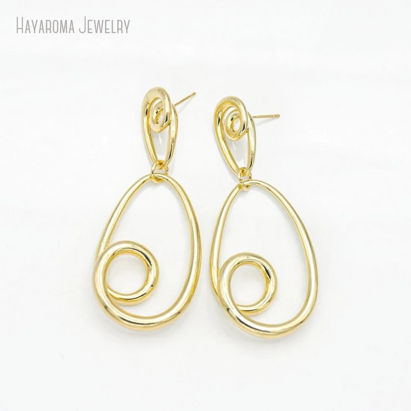 

5Pcs Copper Wholesale Geometric Helix Water Drop Shape Teardrop Metal Gold Color Earrings