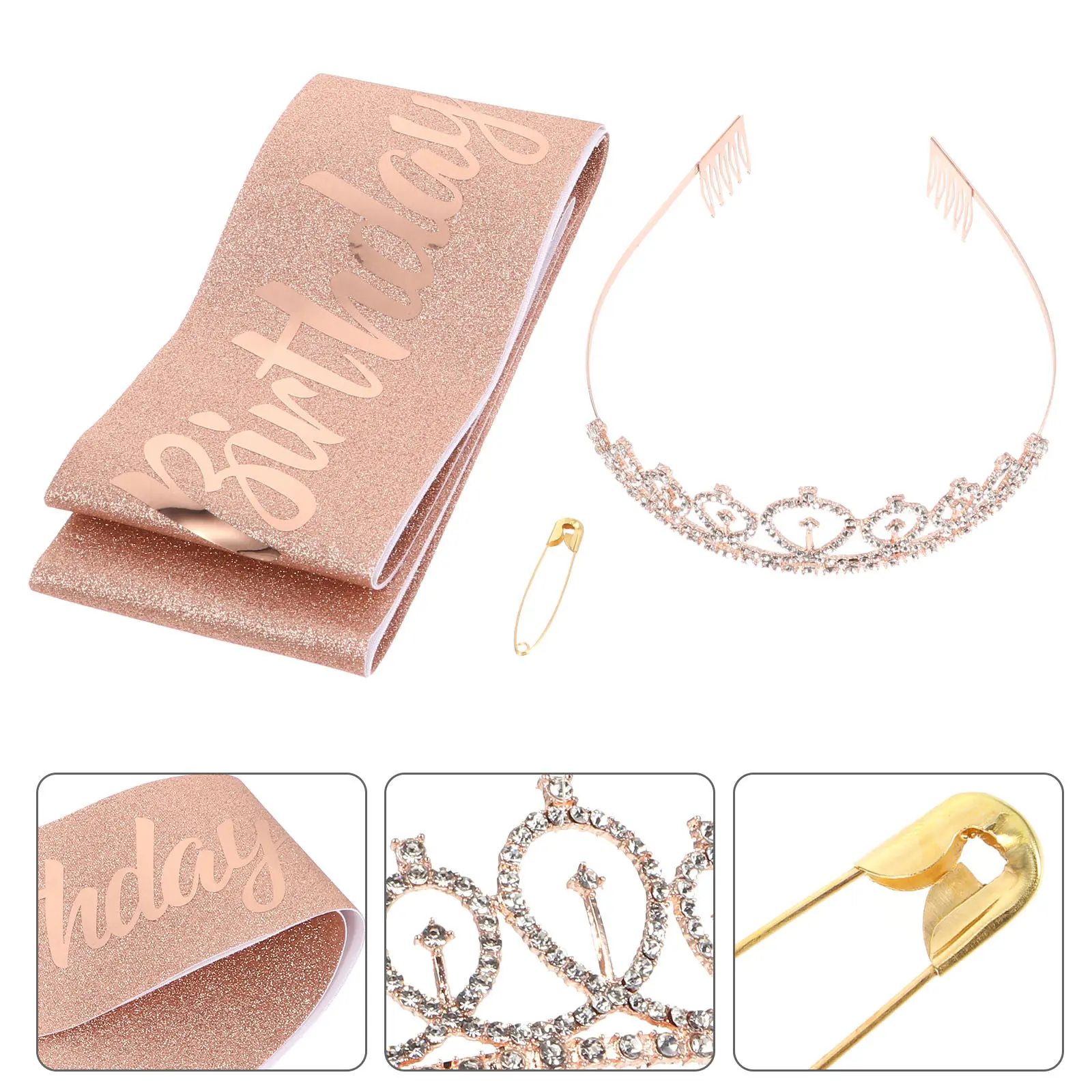 

Набор из 1 предмета: повязка на голову и наплечный ремень с короной для дня рождения, из комфортных и безопасных материалов, декоративный ободок для волос для вечеринки