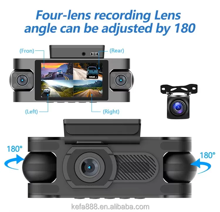 4K+1080P*3 3-inch Screen WiFi GPS 4-Lens G-Sensor Car DVR with Video Recorder Parking Monitor & Black Box APP/APK