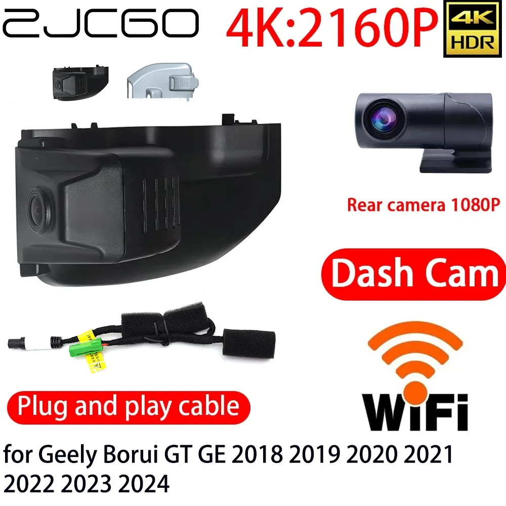 

ZJCGO 4K DVR Dash Cam Wifi Front Rear Camera 24h Monitor for Geely Borui GT GE 2018 2019 2020 2021 2022 2023 2024