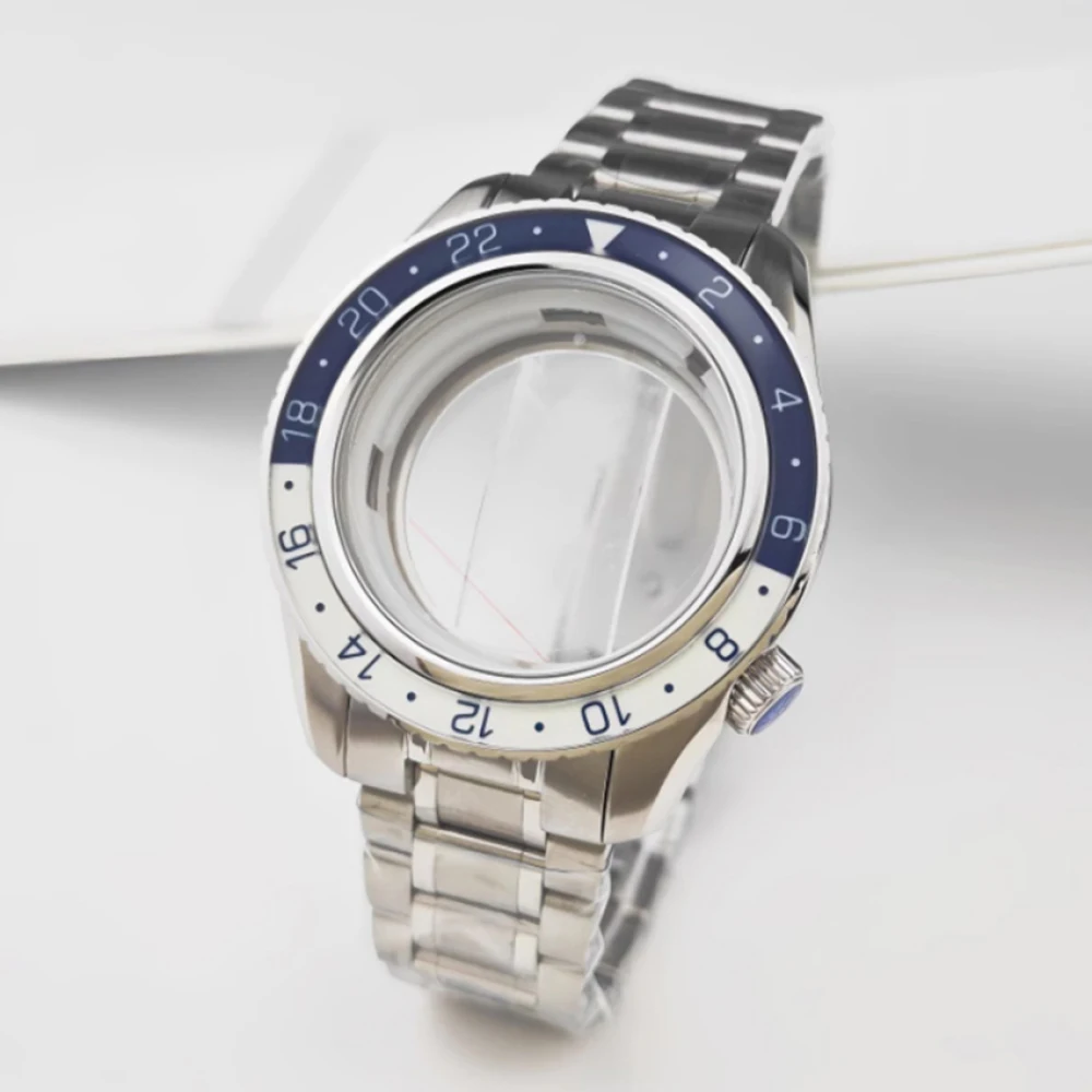 NH35 Case 44mm, Luminous Bezel Stainless Steel Watch Case + Strap, for NH34/NH35/NH36/4R35A/4R36A Movement Watch Shell Bracelet