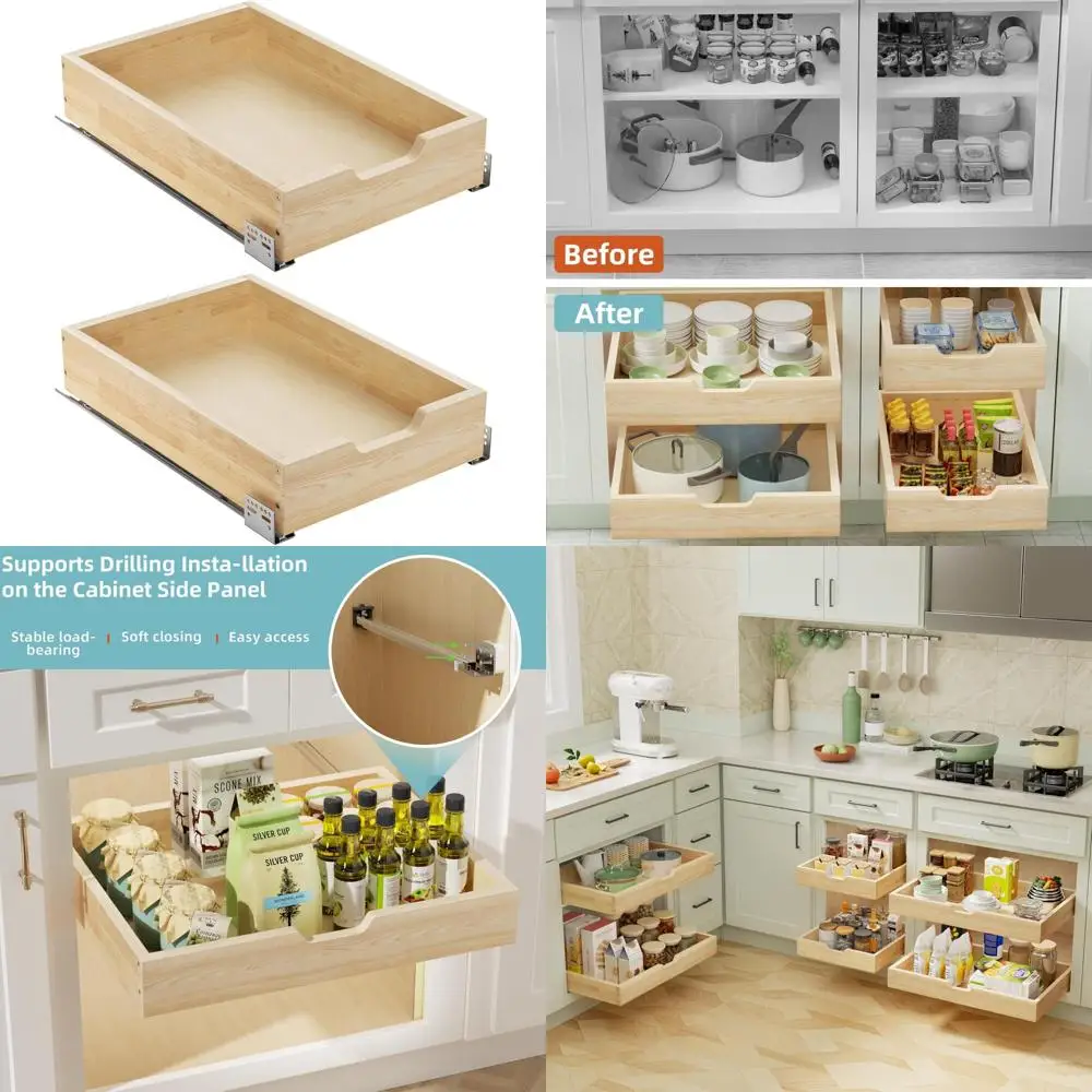 Soft Close Slide Out Drawers 13.5 Wide x 21 Deep for Kitchen Cabinets, Pull Out Shelves, Cabinet Storage Solutions