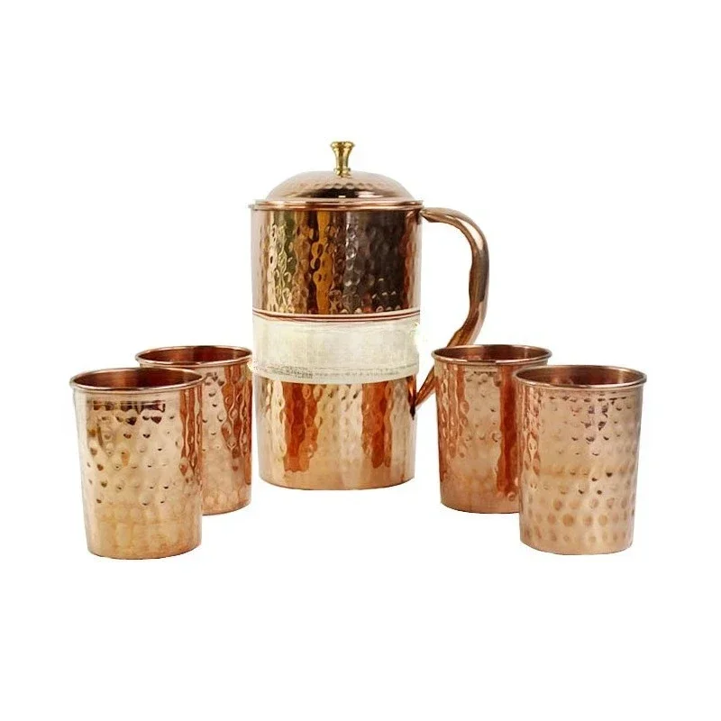 Limited Offer Water Cup Cold Water Tie Pot Set Handmade Hammer Mesh Pattern Pure Copper Kettle Water Cup