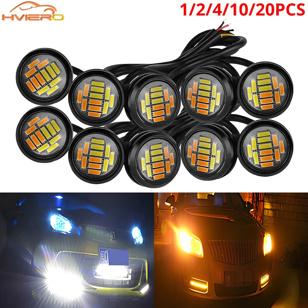 1/2/4/10X Car 23mm 4014 12SMD Eagle Eye Brake Parking Turn Signal Lamp LED White Yellow DayTime Running Light Spot Bulb Daylight