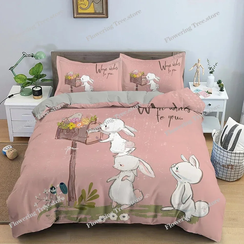 Cartoon Animal Rabbit Duvet Cover Bedding Set 3D Printed Quilt Cover for Bedroom King Queen Full Polyester Bedclothes Home Decor