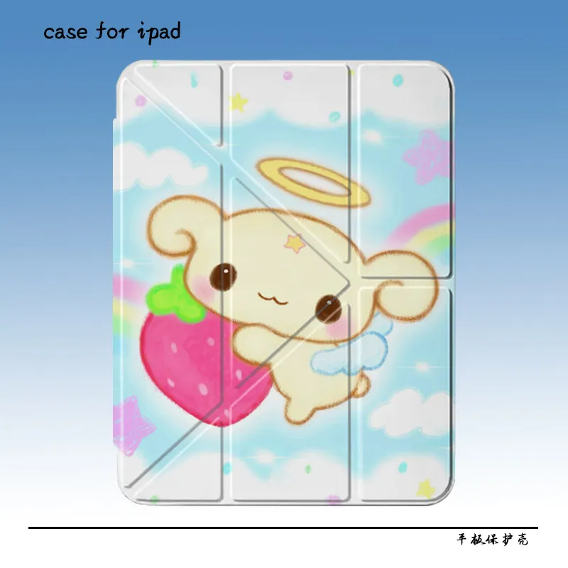Strawberry Baby Cartoon Rainbow Dreamy Ins Cute For iPad Case iPad 10 9 8 7 Air 6 5 4 3 2 Pro 11 Mini Y2K Y-Fold Tri Fold Cover