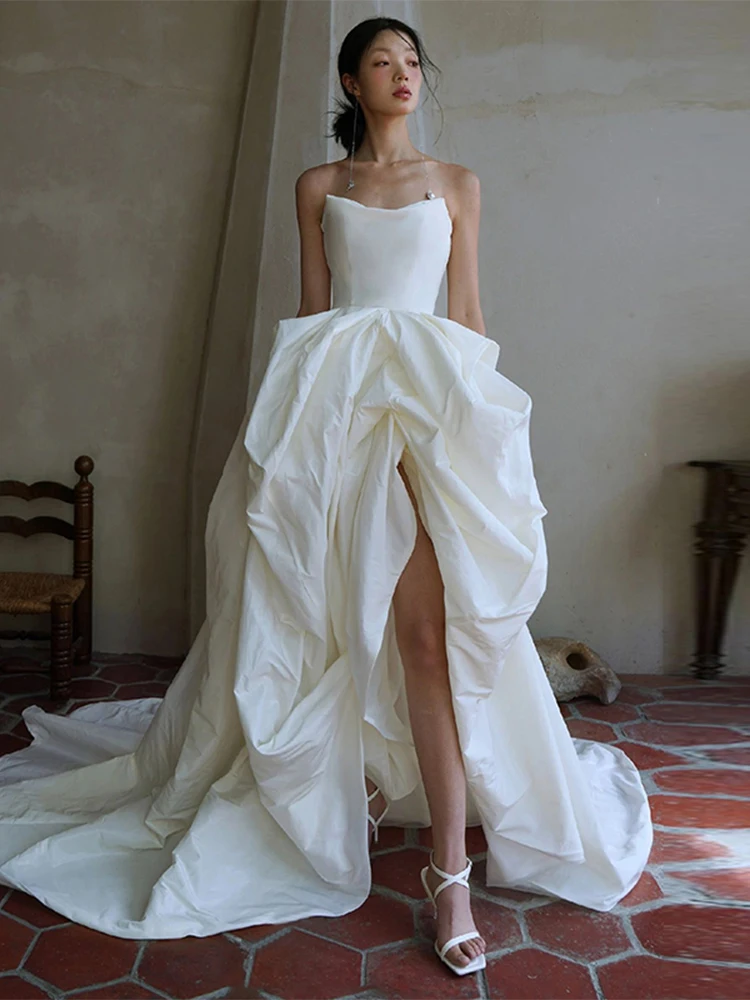 

Элегантное свадебное платье 2025 года, новое, белое, атласное, без бретелек, в пол, для фотосессий в путешествиях