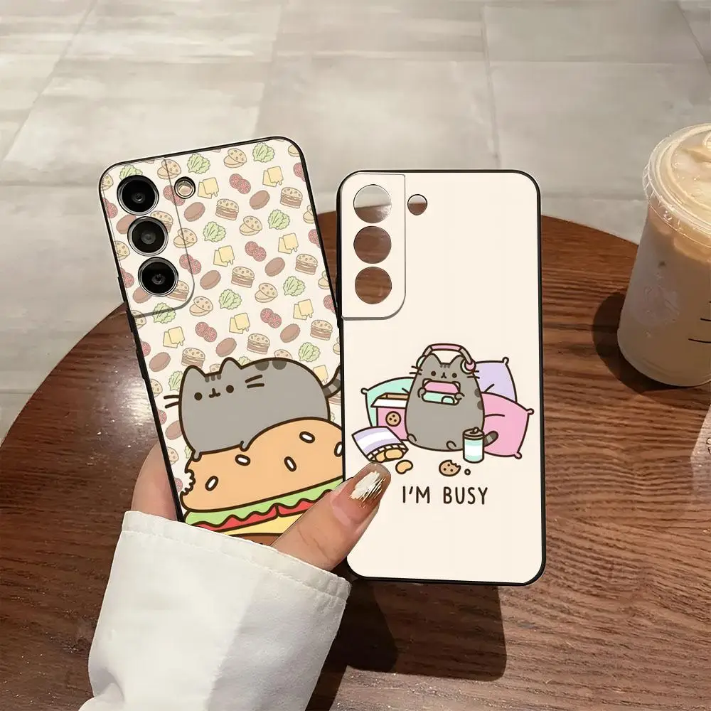 Anime P-pusheenes Handyhülle für Samsung S26 S25 S24 FE S23 S22 S21 Plus S20 Ultra Note20Ultra Schwarz Soft Shell