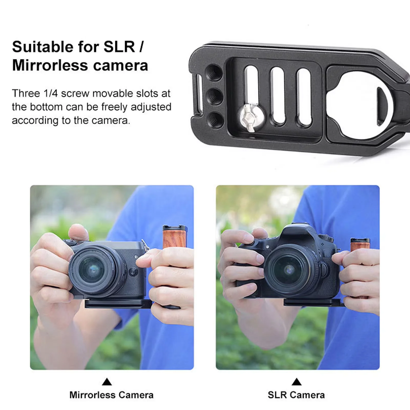 Side Handle L Plate Bracke Wooden Grip for Canon Sony Nikon Fujifilm Camera,w Arca Swiss Type Bottom Plate &Cold Shoe &1/4''Hole