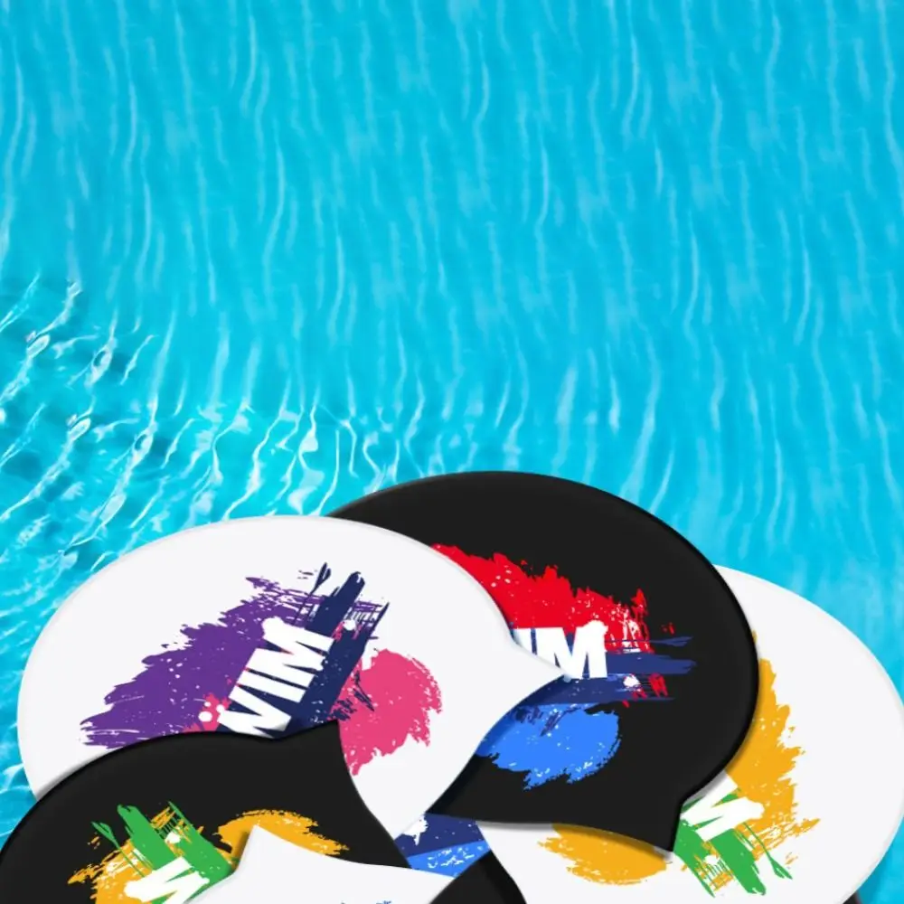 

Unisex Elastic Long Hair Ears Protect Bathing Caps Swimming Caps Letter Swim Cap Elastic Diving Hat Silicone Swimming Hat