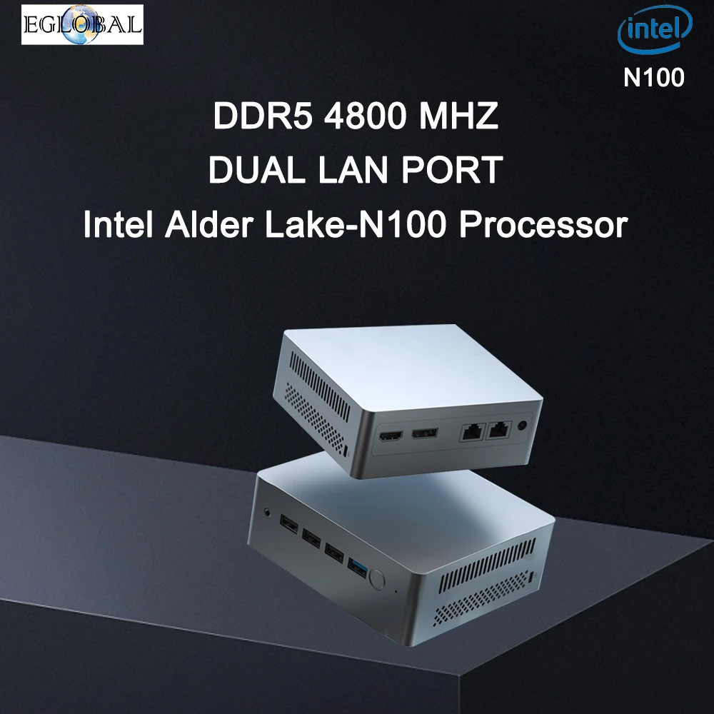 Настольный игровой мини-ПК Eglobal, Intel Alder Lake N100 12-го поколения, 8 ГБ DDR5, 4800 МГц, 256 Гб SSD, Windows 11 Pro, Wi-Fi, BT4.2, 1000 м