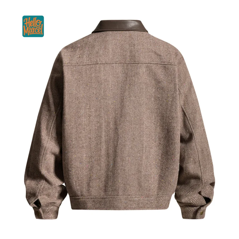 HELLOMARCEL Luxury Quality Old Money Diamond-Pattern Herringbone Knit Jacket Unisex Autumn Winter Travel Hiking Camp Jacket