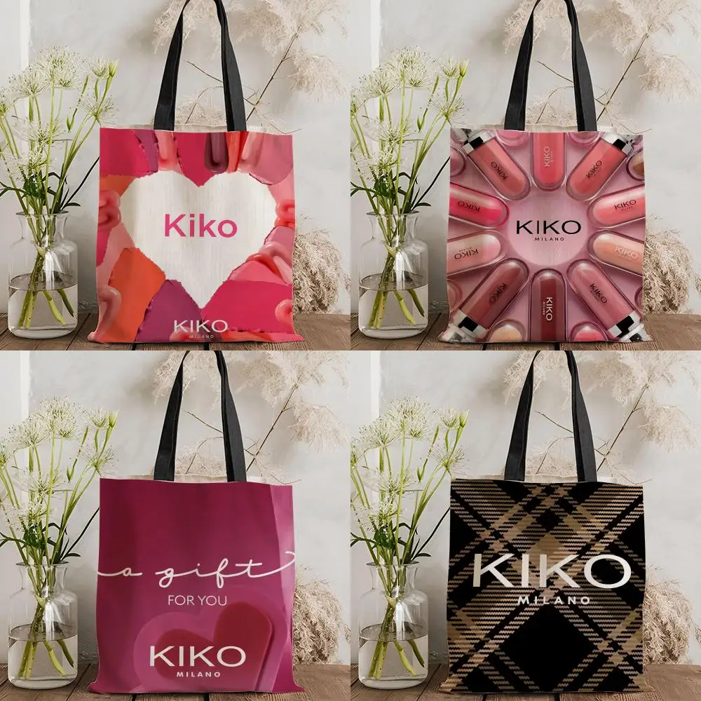 Bolsas de armazenamento da marca de cosméticos K-Kiko, bolsa de lona com estampa dupla face, bolsa de ombro feminina de grande capacidade, moderna e elegante.