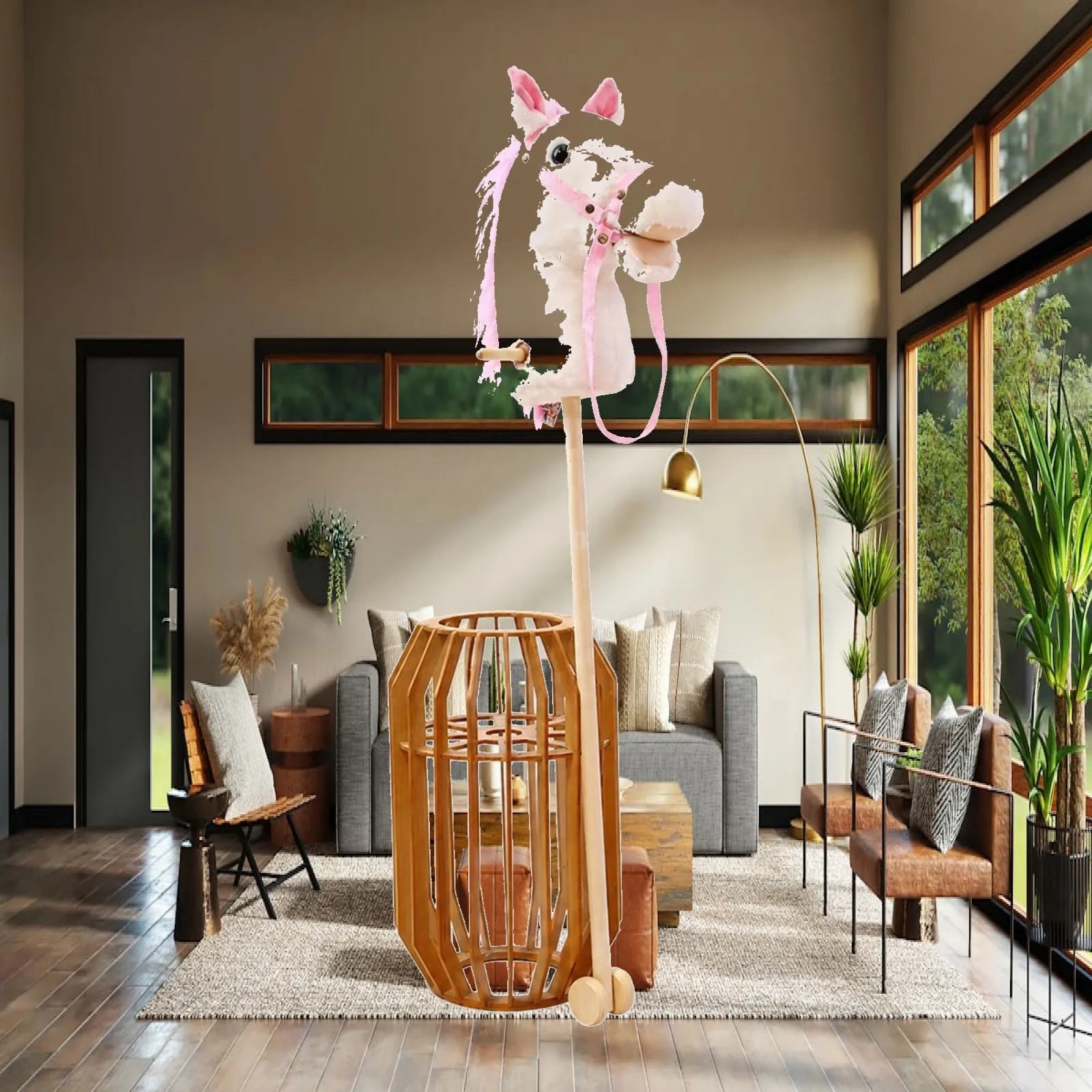 Soft Hobby Horse Riding Toy Soft Hobby Horse with Wooden Handle Riding Toy Steed with Wheels Full Body Exercise Skin-Friendly