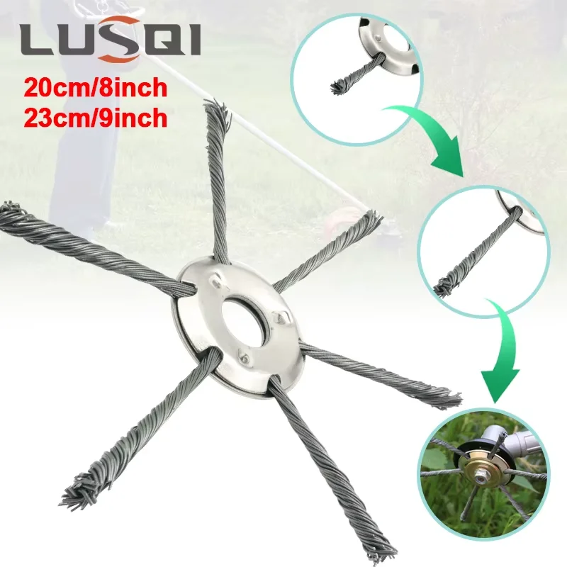 LUSQI 20/23cm 스틸 와이어 휠 헤드 업그레이드 된 잔디 트리머 헤드 범용 잡초 브러시 제거 이끼 녹 맞는 가솔린 Brushcutter