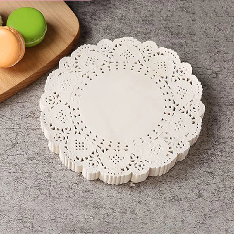 150pcs White Round Lace Paper Cake Packaging Paper Pad Doilies for Wedding Party Birthday Decoration