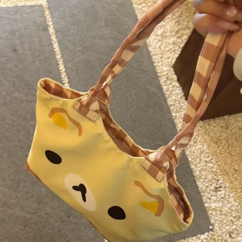 2025 New Model Rilakkuma Cute Cartoon Illustration Cute Canvas Bag One Shoulder Large Capacity Commute Leisure Student Cloth Bag