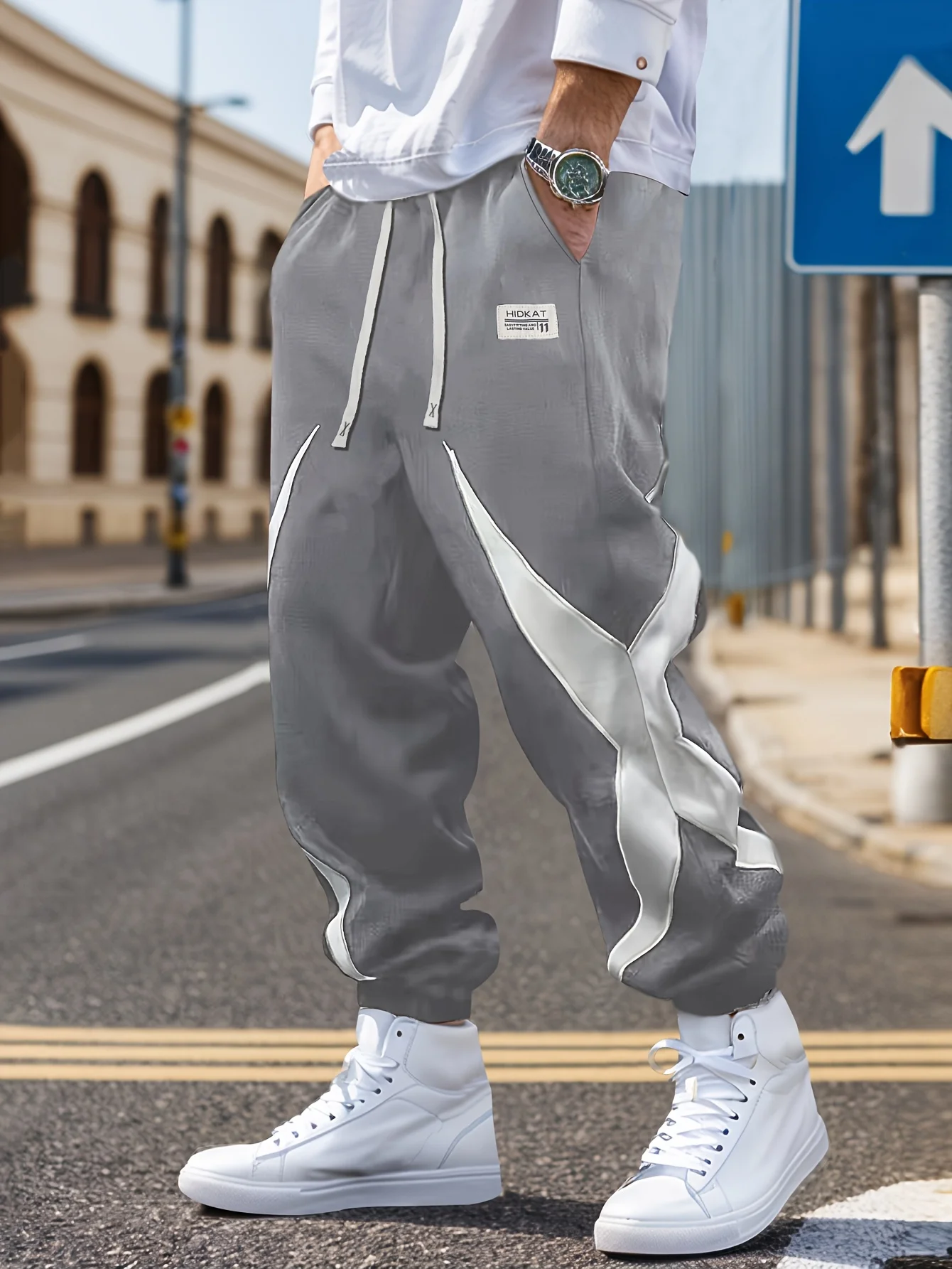 

Men's Geometric Contrast Color Casual Pants Elastic Waist with Adjustable Drawstring Straight-Leg Regular Fit Casual Attire