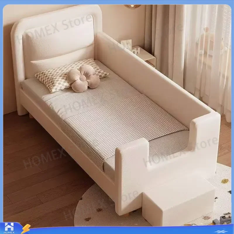 Solid Wood Spliced Bed Frame with Guardrail Widened Single to Double King Size Customizable Extension Side Bed for Kids