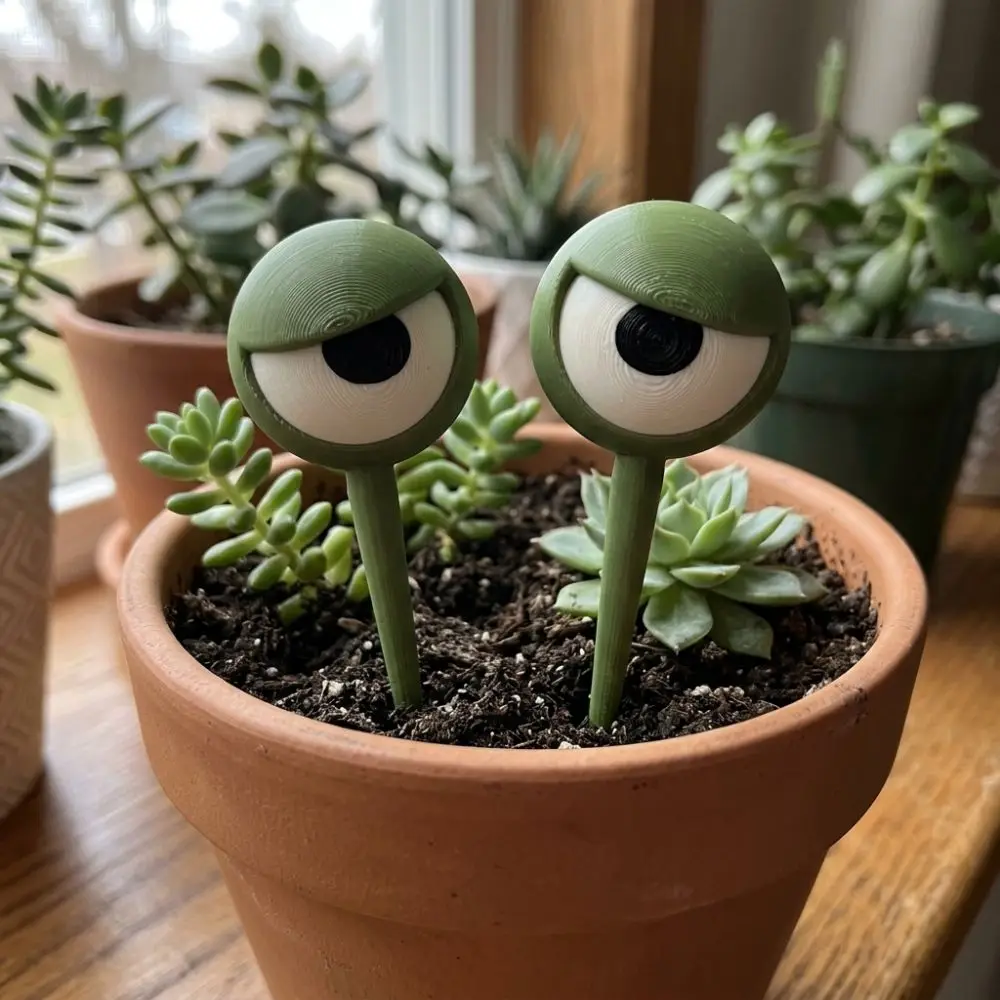 2Pcs 3D Printed Fun Grumpy Eye Plant Stakes Whimsical Quirky Grumpy Face Pot Ornament Weird-Looking Plastic