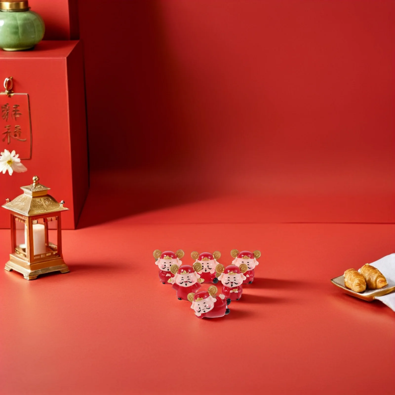 

6Pcs Mini Resin God of Wealth Statue Desktop Ornament Home New Year Decor Prosperity Tabletop Small Resin Craft Decorations