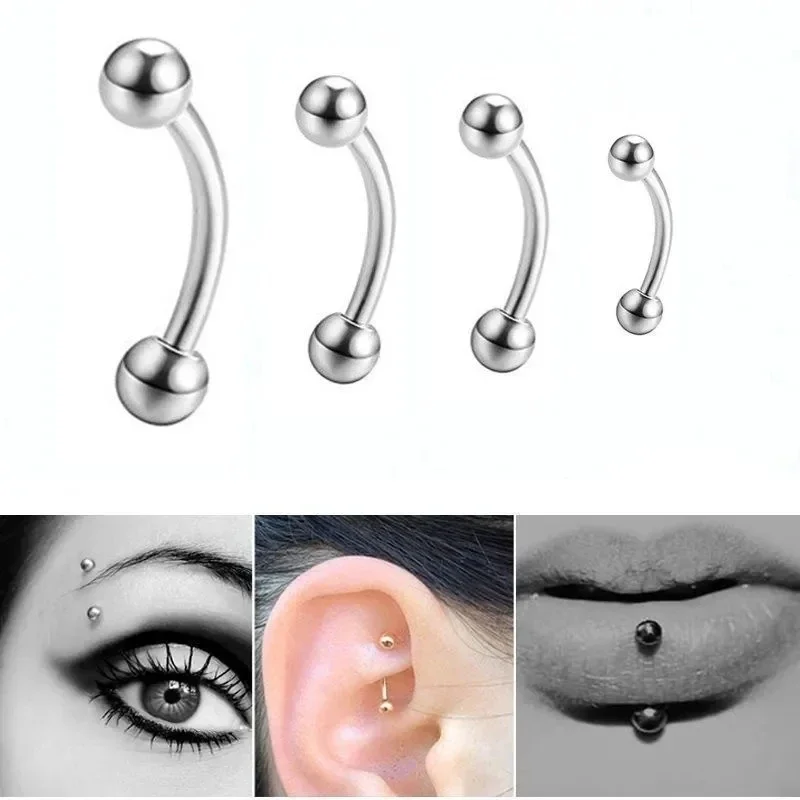 36pcs Eyebrow Lip Piercing Banana Shape Lip Ring Stainless Steel Curved Barbell Stud Helix Navel Cartilage Earring Body Jewelry