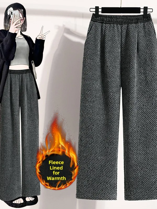 Authentic Fleece Lined Woolen Nine-Piece Pants Women's Autumn Winter Casual High Waist Cotton Blend Harlan Pants