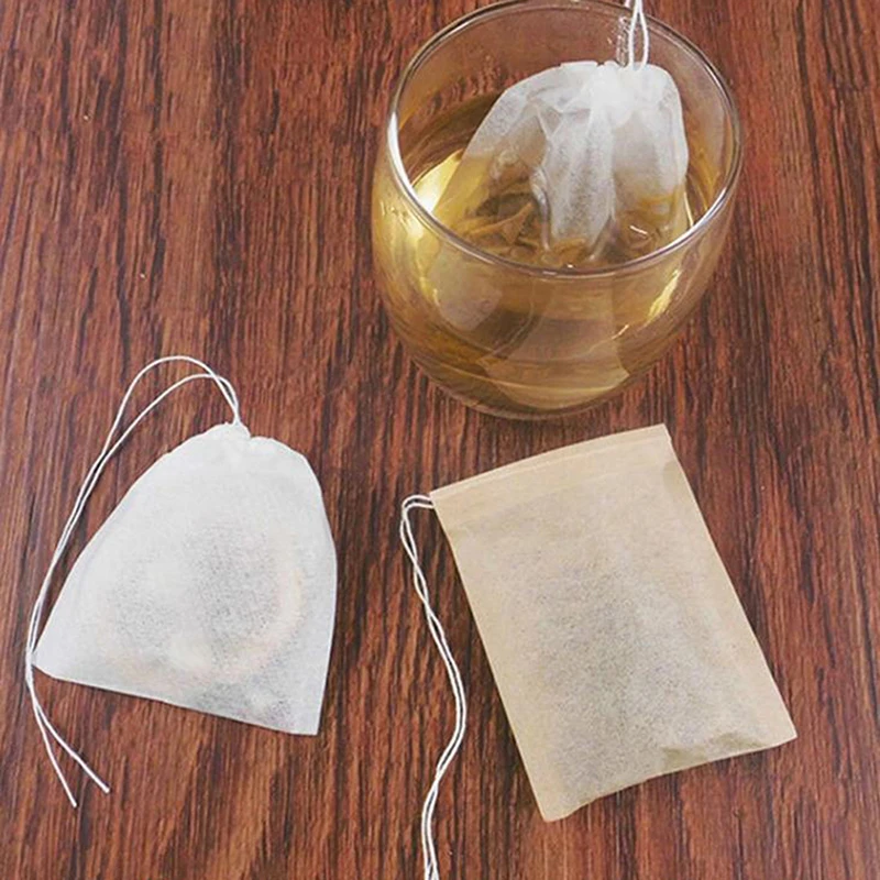 Bolsas de papel de filtro para té de hierbas, bolsitas vacías con cordón, lote de 100 unidades