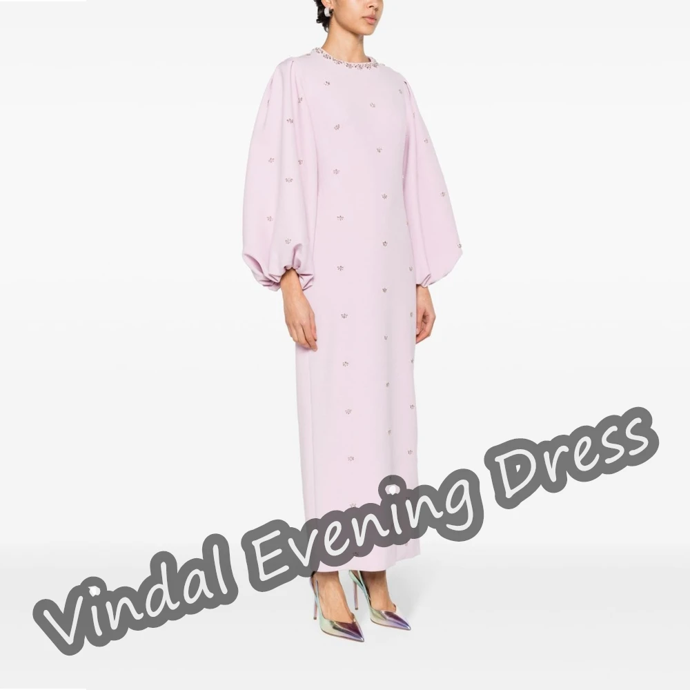 Vindal Scoop Neckline Evening Dress Ankle Length A-line Elegant Built-in Bra Crepe Saudi Arabia Long Sleeves For Woman 2024