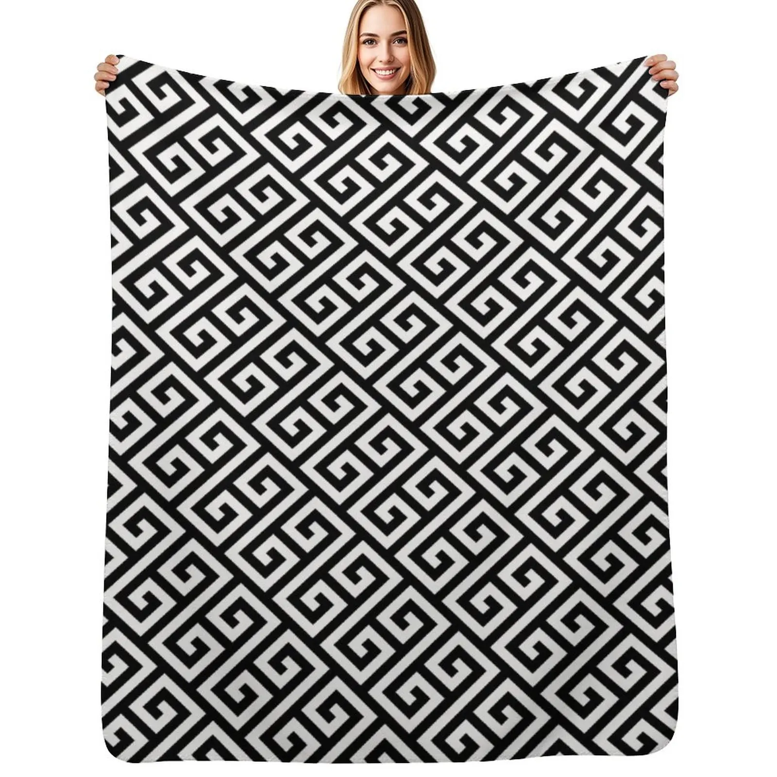 black and white pattern,Famous Greek Key pattern - Greek fret design Throw Blanket Soft Cozy Blanket for Pet Kids Adults