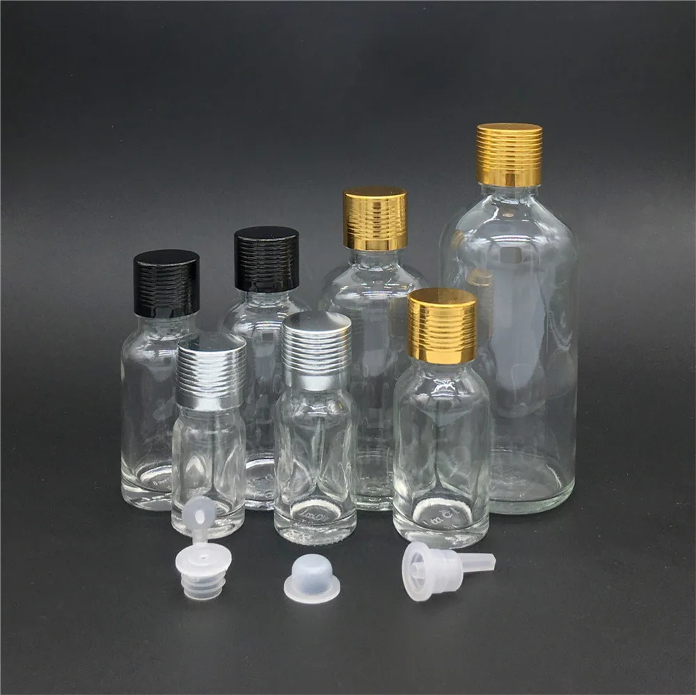 100PCS 5ml/10ml/15ml/20ml/30ML/50ml/100ml Transparent Glass Bottle Vials Essential Oil Bottle With Screw cap+plug Perfume Bottle