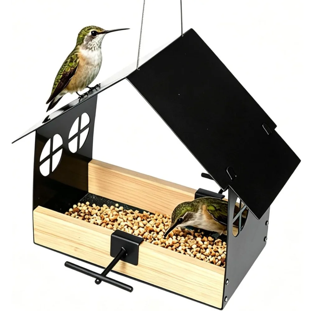 Metal Bird Feeder Hopper Bird Feeders Outdoor Wild Bird Feeder Large Hanging Birds Feeders for Cardinals Finches Blue Jays