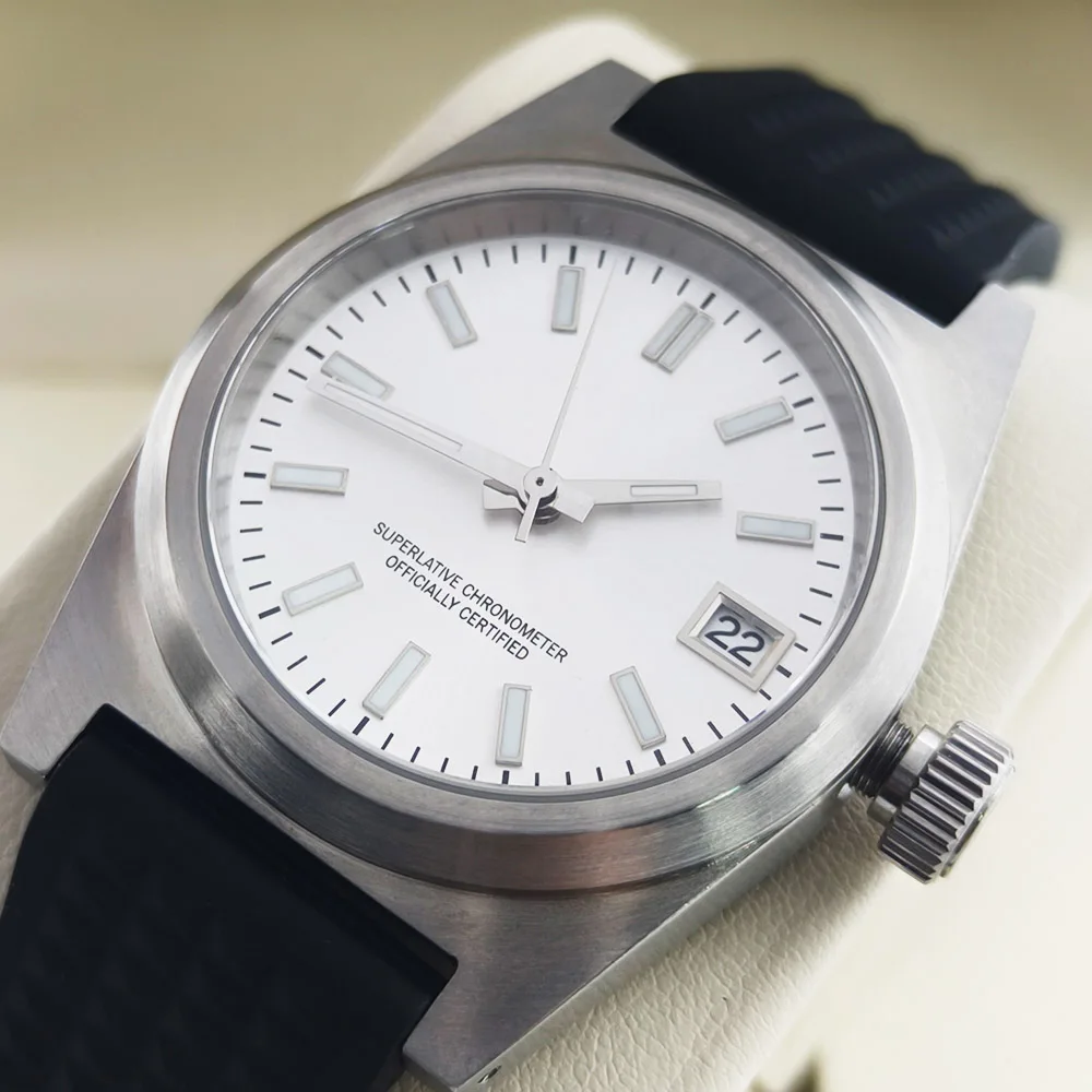 

Fashion 38mm NH35 Automatic Watch AR Sapphire Glass Date NH35 Mechanical Men Date Watch Rubber watch strap 28.5mm dial Luminous