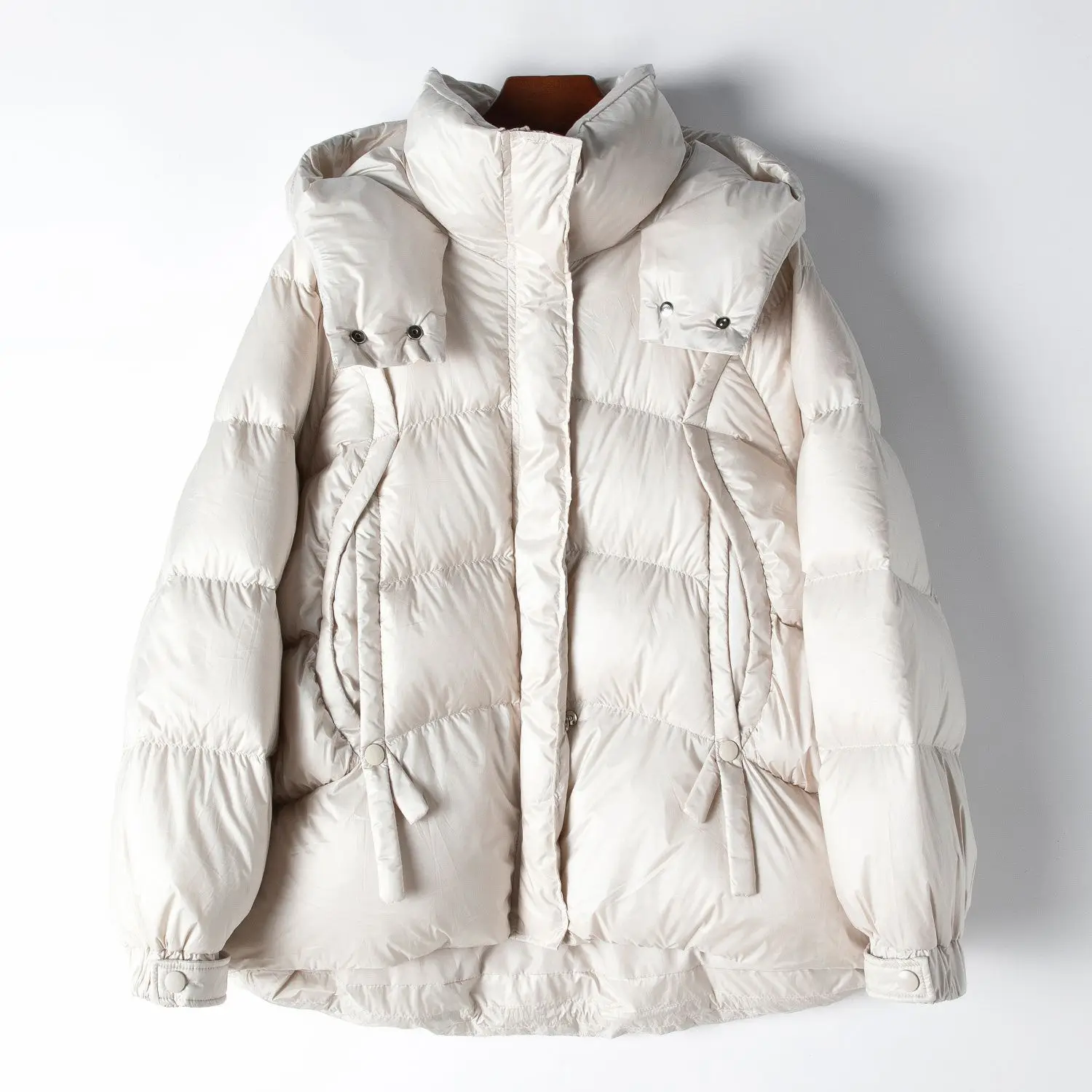 2024 Spring New Arrival 90 White Goose Down Down Jacket Women\'s Stand Collar Hooded Mid-Length Warm Jacket