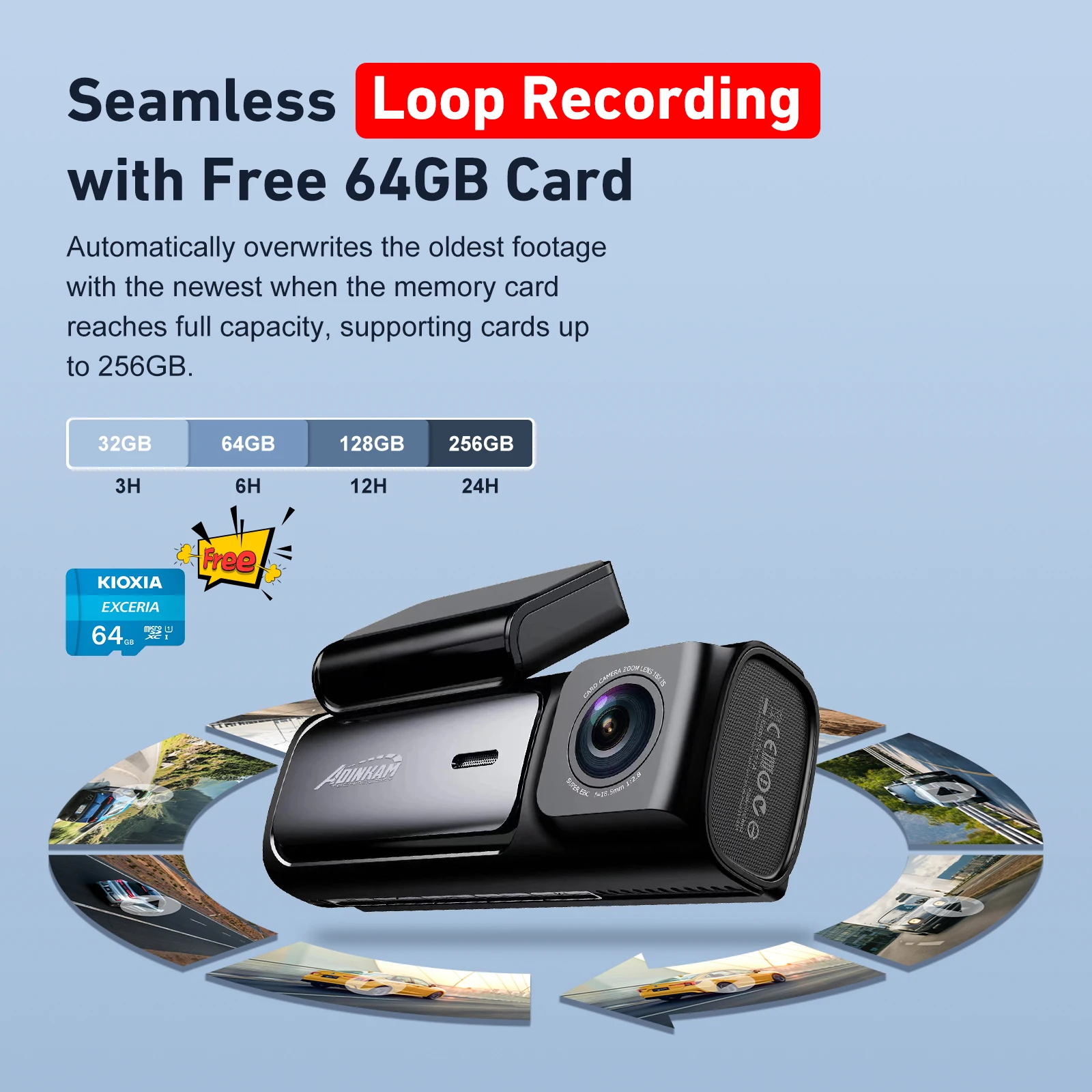 Adinkam 4K for Car Camera Dash Night Vision with Wifi APP Control GPS Dash Cam Car DVR G-sensor 4K Front and 2K Rear Dual Lens