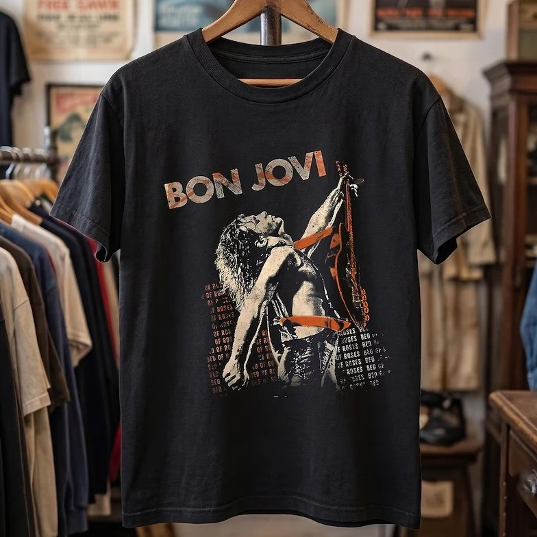 Summer Hot Sale Bon Jovi Shirt Vintage Rock Band Tee 80s Hair Metal Graphic T-shirt Y2K Unisex Harajuku Hip Hop Punk T-shirt