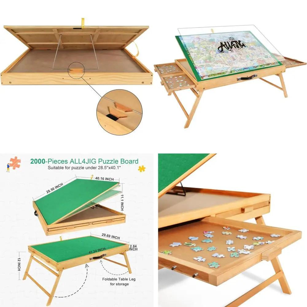 

Portable 2000-Piece Puzzle Board with Legs, Adjustable Wooden Puzzle Table, 3-Angle Tilt, 4 Drawers & Cover - Perfect Birthday G
