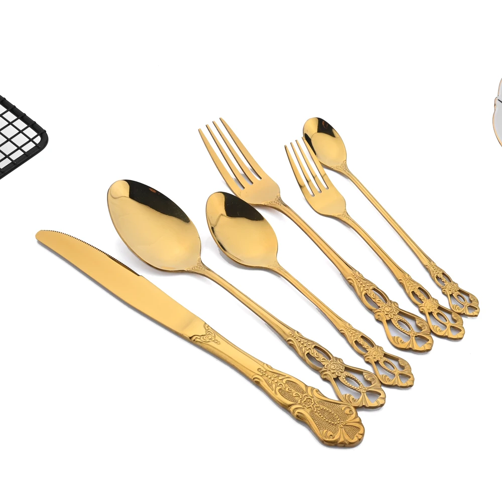 

Tableware Dinner Set 18/10 Stainless Steel 24pcd Dinnerware Set Gold Cutlery Set Knife Fork Tea Spoon Silverware Flatware Set