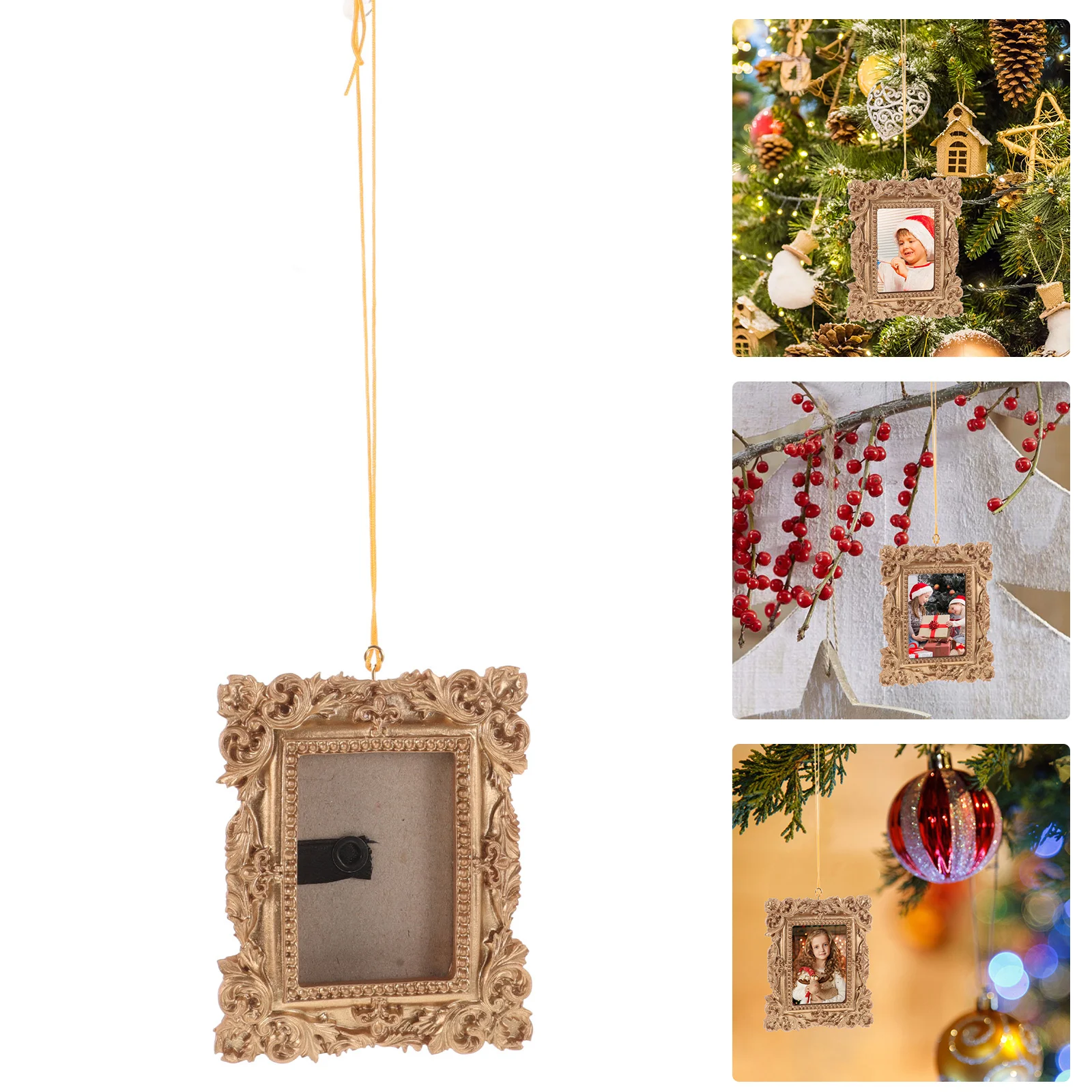 Creative Christmas Tree Pendants Gold Picture Frames Accessories Small Vintage Mini Resin