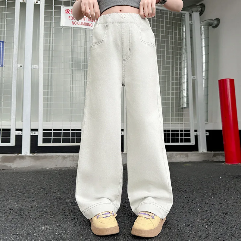 

Новые летние белые тонкие джинсовые брюки свободного кроя прямого кроя для девочек-подростков 7-14 лет