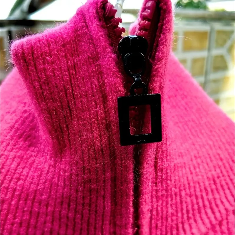 Maglione allentato con collo a Polo rosso rosa per donna autunno inverno 2024 nuovo Cardigan stile coreano maglioni stile pigro giacca in maglia con