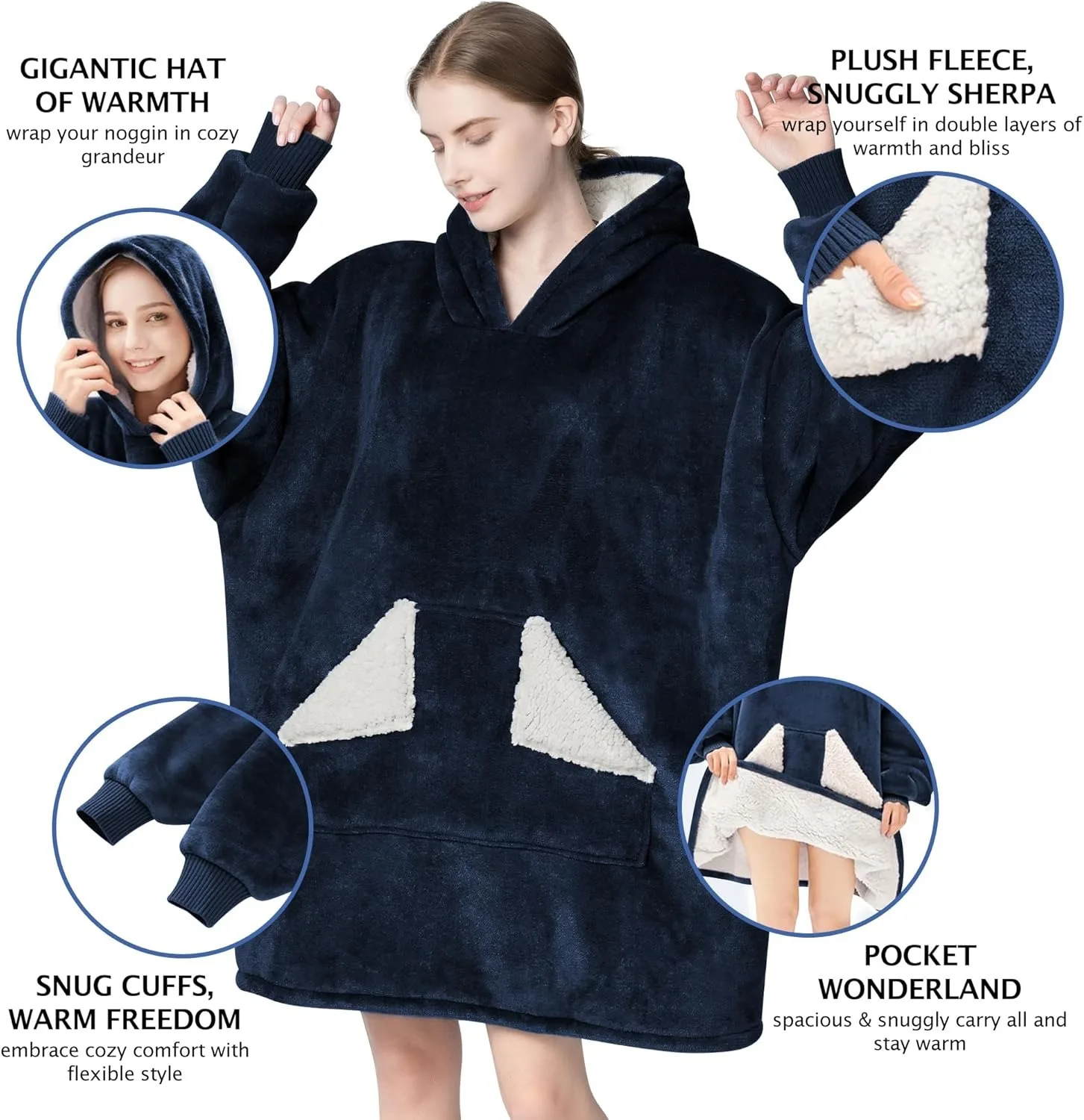 Multi Color Wearable Blanket Hoodie Fleece Blanket with Giant Pocket for Adult, Warm & Cozy Gifts for Women Gift for Christmas